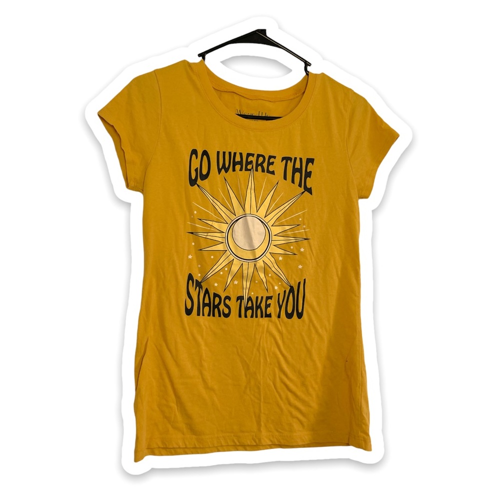 Wound Up Large 11-13 Yellow “Go Where The Stars Take You” Slogan Tee